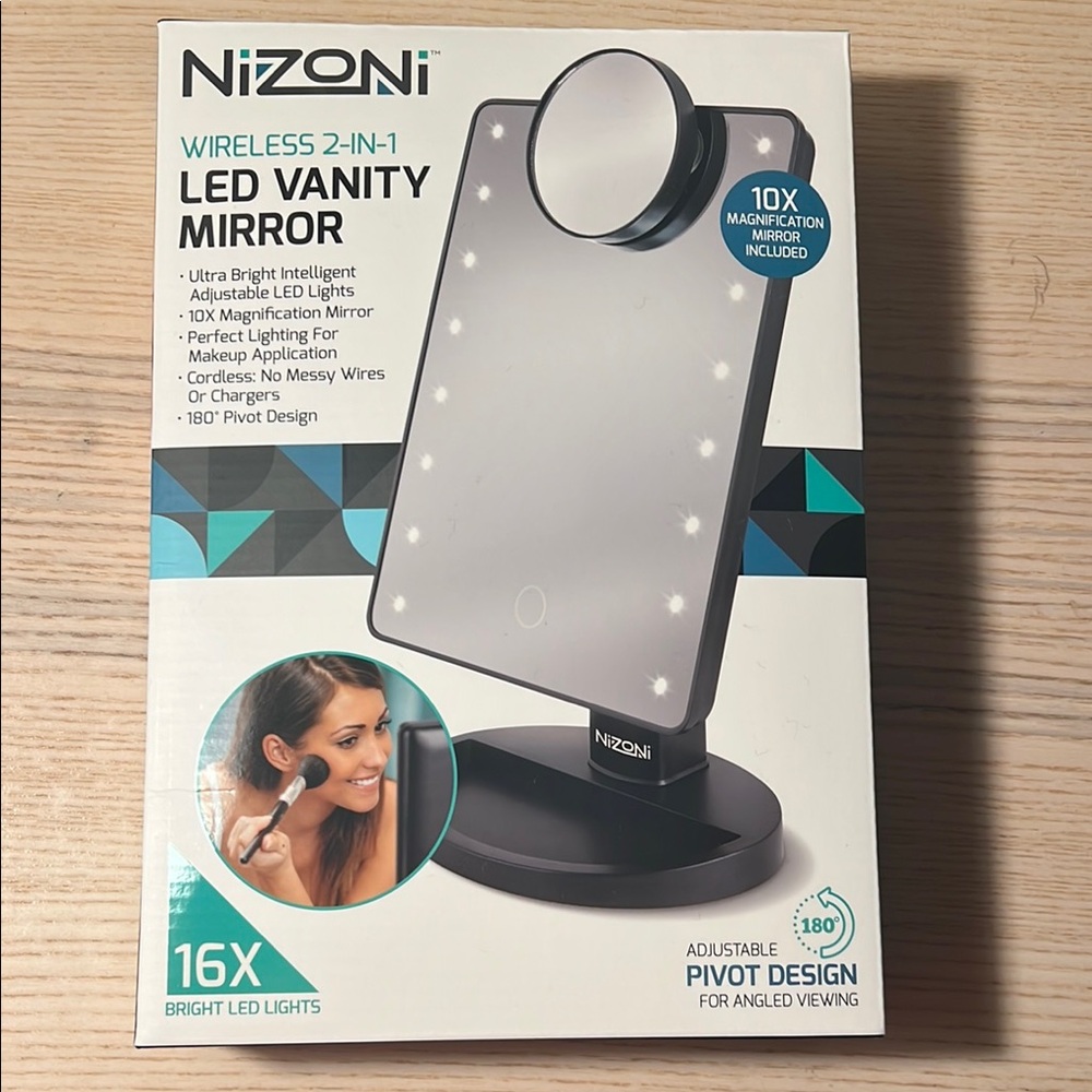 Black LED Vanity Mirror with 10x Magnification